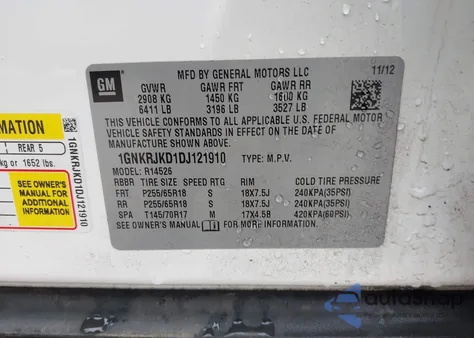 2013 Chevrolet Traverse 2Lt z USA, uszkodzony, nr VIN 1GNKRJKD1DJ121910